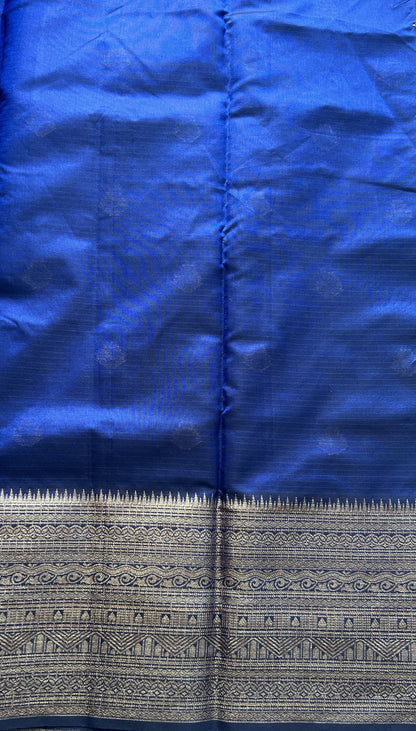 Silk kota Saree Ink Blue colored Complemented with a Zari Border. - Sampradaya Designer Studio