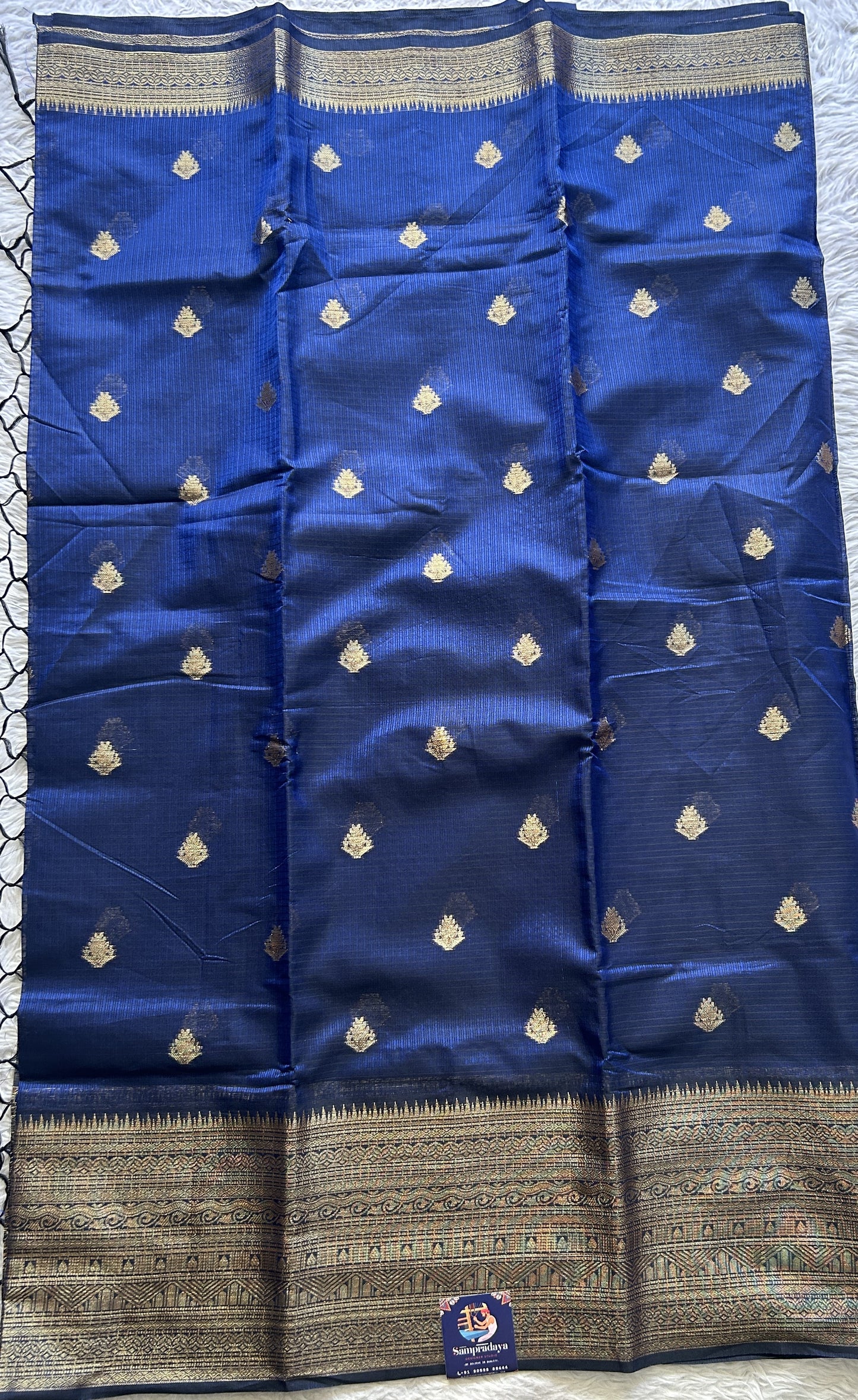 Silk kota Saree Ink Blue colored Complemented with a Zari Border. - Sampradaya Designer Studio