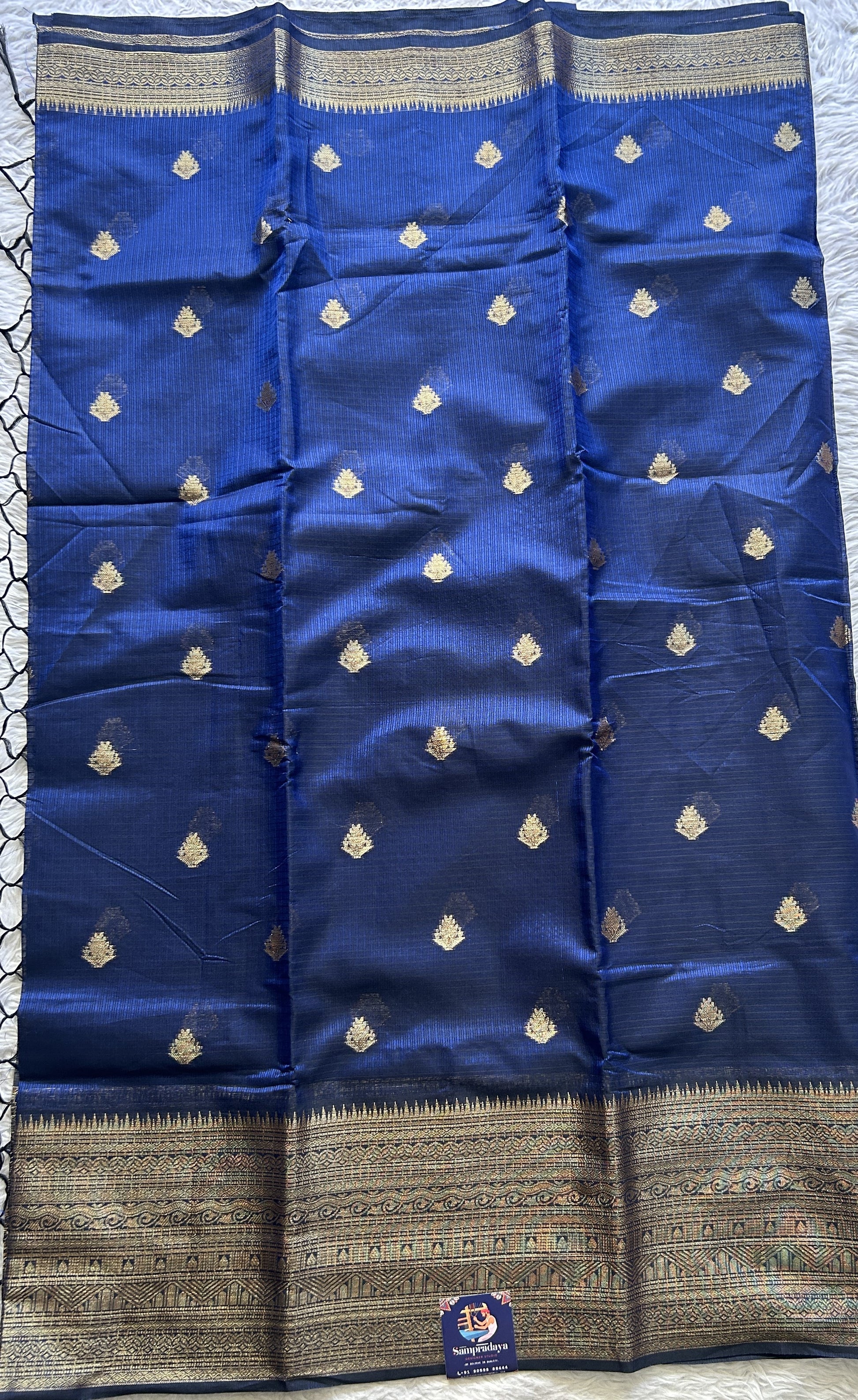 Silk kota Saree Ink Blue colored Complemented with a Zari Border. - Sampradaya Designer Studio