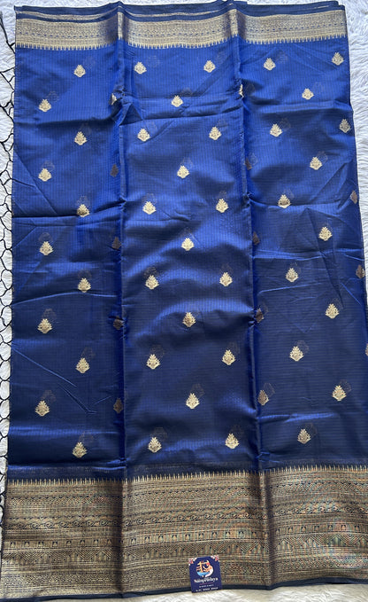 Silk kota Saree Ink Blue colored Complemented with a Zari Border. - Sampradaya Designer Studio