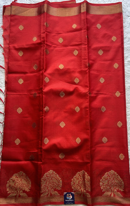 Silk kota Saree Deep Red colored Complemented with a Zari Border. - Sampradaya Designer Studio