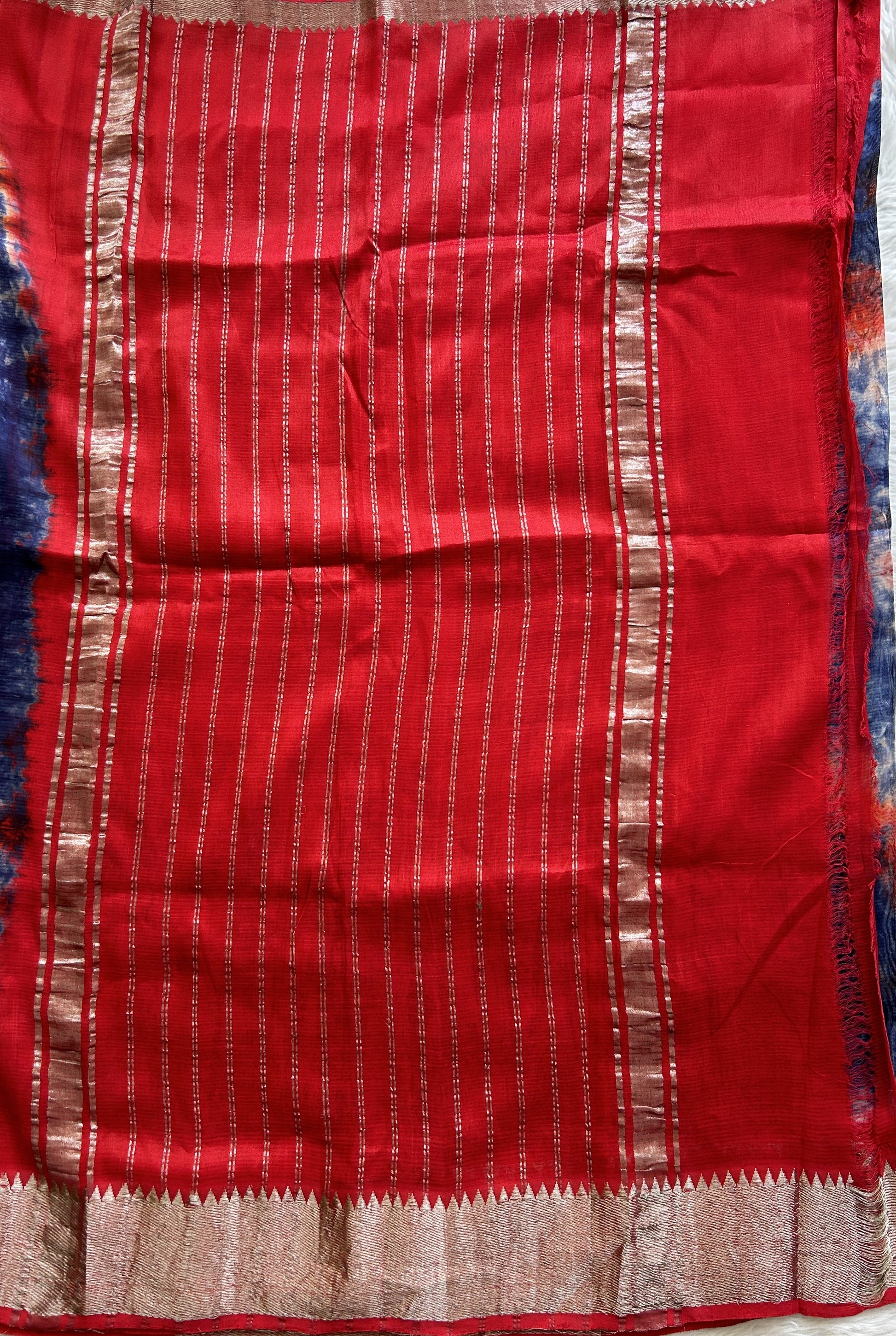 Mangalagiri Pattu Shibori Saree Multi colored complemented with a Rose Red Color Zari Border - Sampradaya Designer Studio
