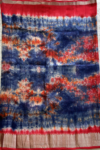 Mangalagiri Pattu Shibori Saree Multi colored complemented with a Rose Red Color Zari Border - Sampradaya Designer Studio