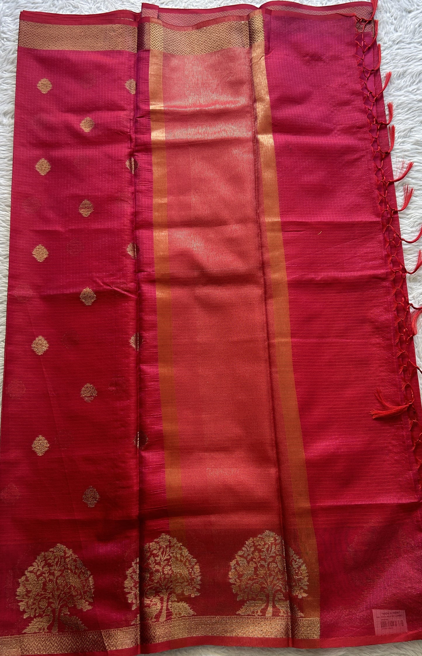 Silk kota Saree Deep Pink colored Complemented with a Zari Border. - Sampradaya Designer Studio