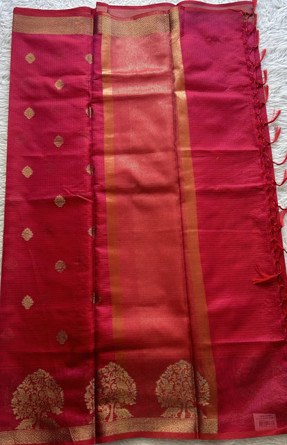 Silk kota Saree Deep Pink colored Complemented with a Zari Border. - Sampradaya Designer Studio