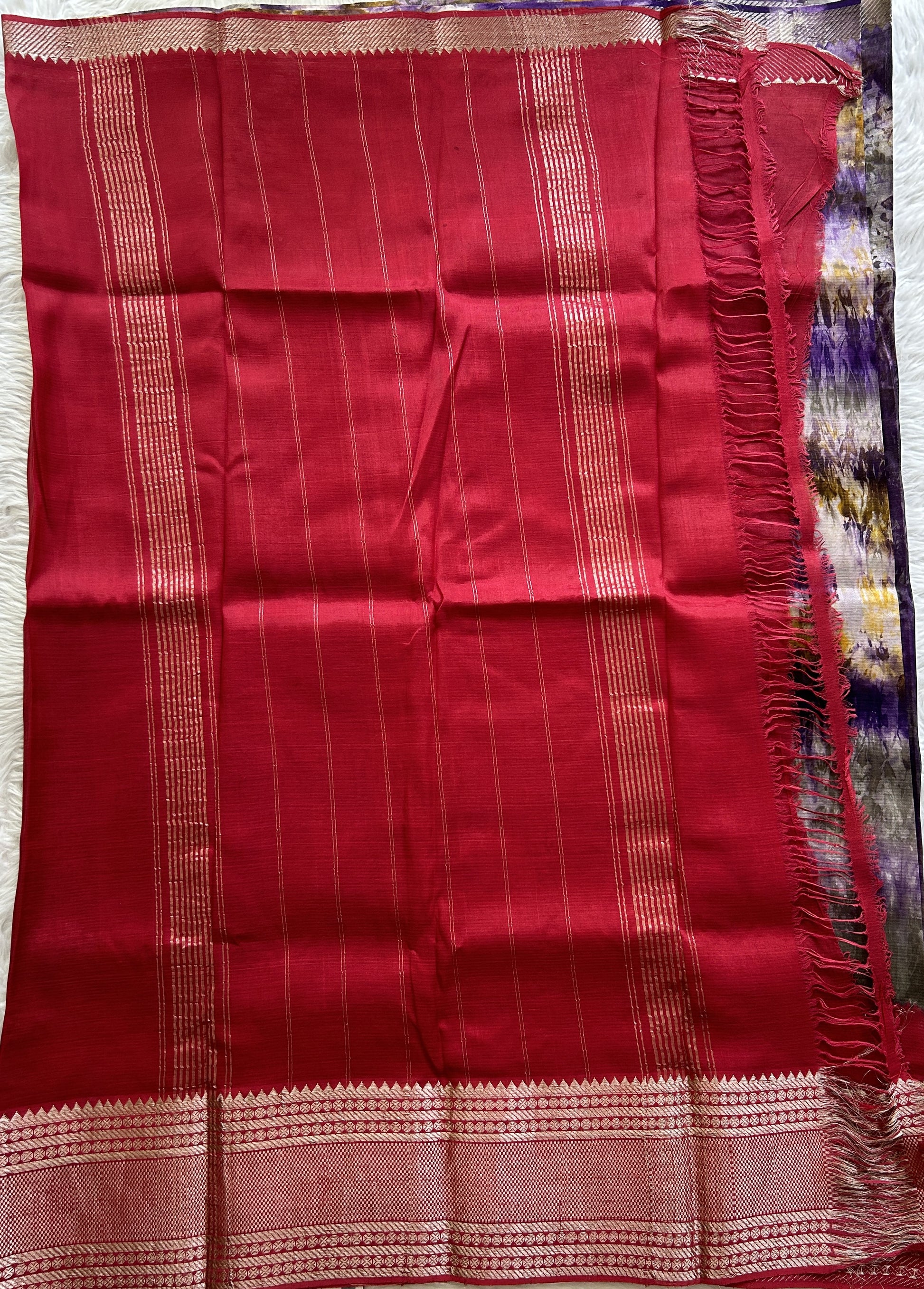 Mangalagiri Pattu Shibori Saree Multi colored complemented with a Maroon Color Zari Border - Sampradaya Designer Studio