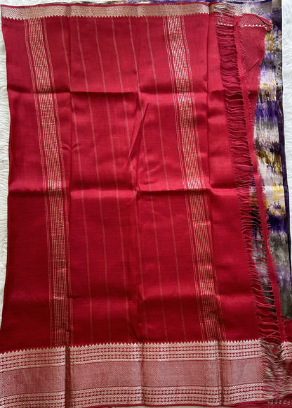 Mangalagiri Pattu Shibori Saree Multi colored complemented with a Maroon Color Zari Border - Sampradaya Designer Studio