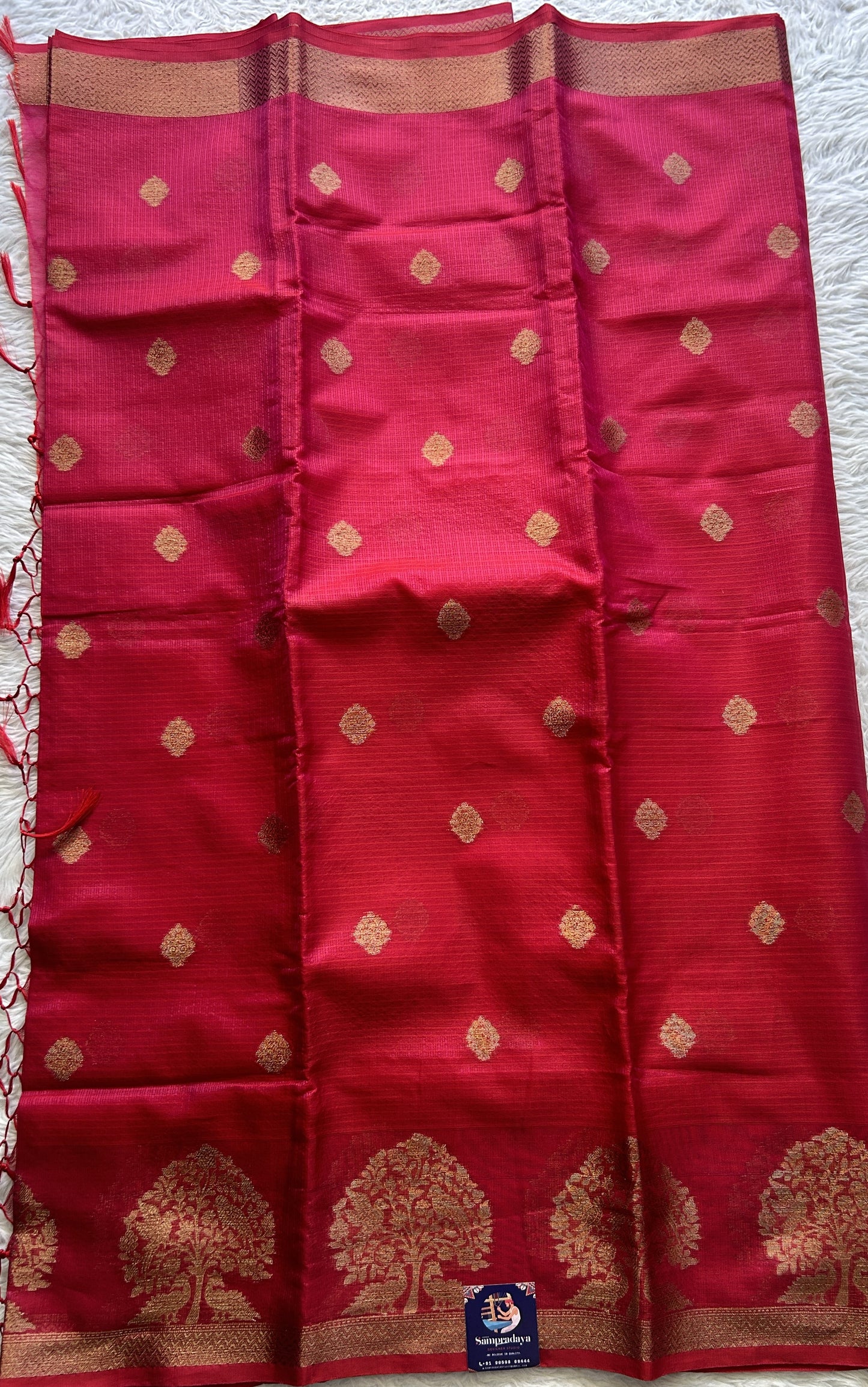 Silk kota Saree Deep Pink colored Complemented with a Zari Border. - Sampradaya Designer Studio