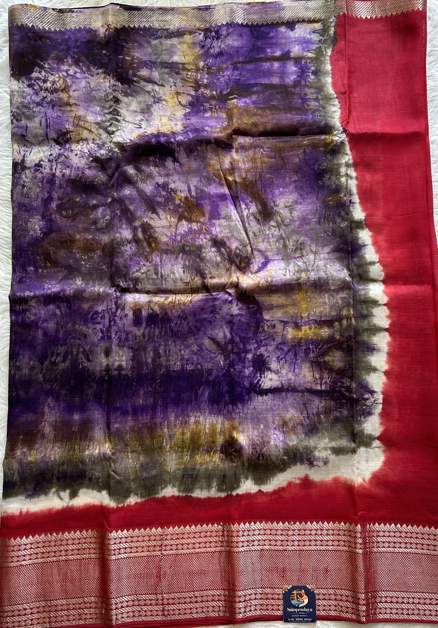 Mangalagiri Pattu Shibori Saree Multi colored complemented with a Maroon Color Zari Border - Sampradaya Designer Studio