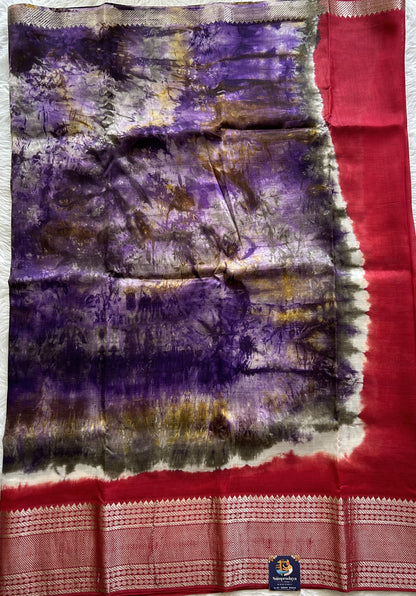 Mangalagiri Pattu Shibori Saree Multi colored complemented with a Maroon Color Zari Border - Sampradaya Designer Studio