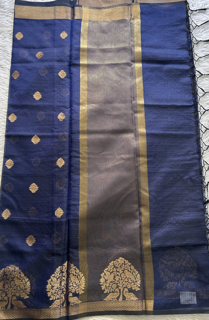 Silk kota Saree Navy Blue colored Complemented with a Zari Border. - Sampradaya Designer Studio