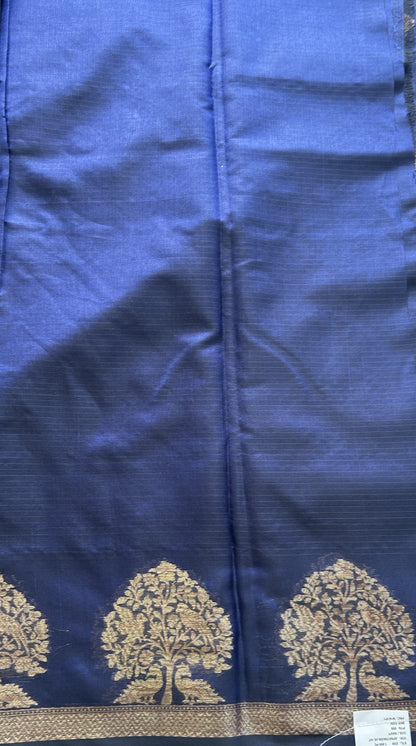 Silk kota Saree Navy Blue colored Complemented with a Zari Border. - Sampradaya Designer Studio