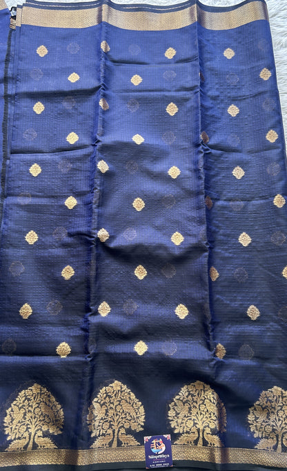 Silk kota Saree Navy Blue colored Complemented with a Zari Border. - Sampradaya Designer Studio