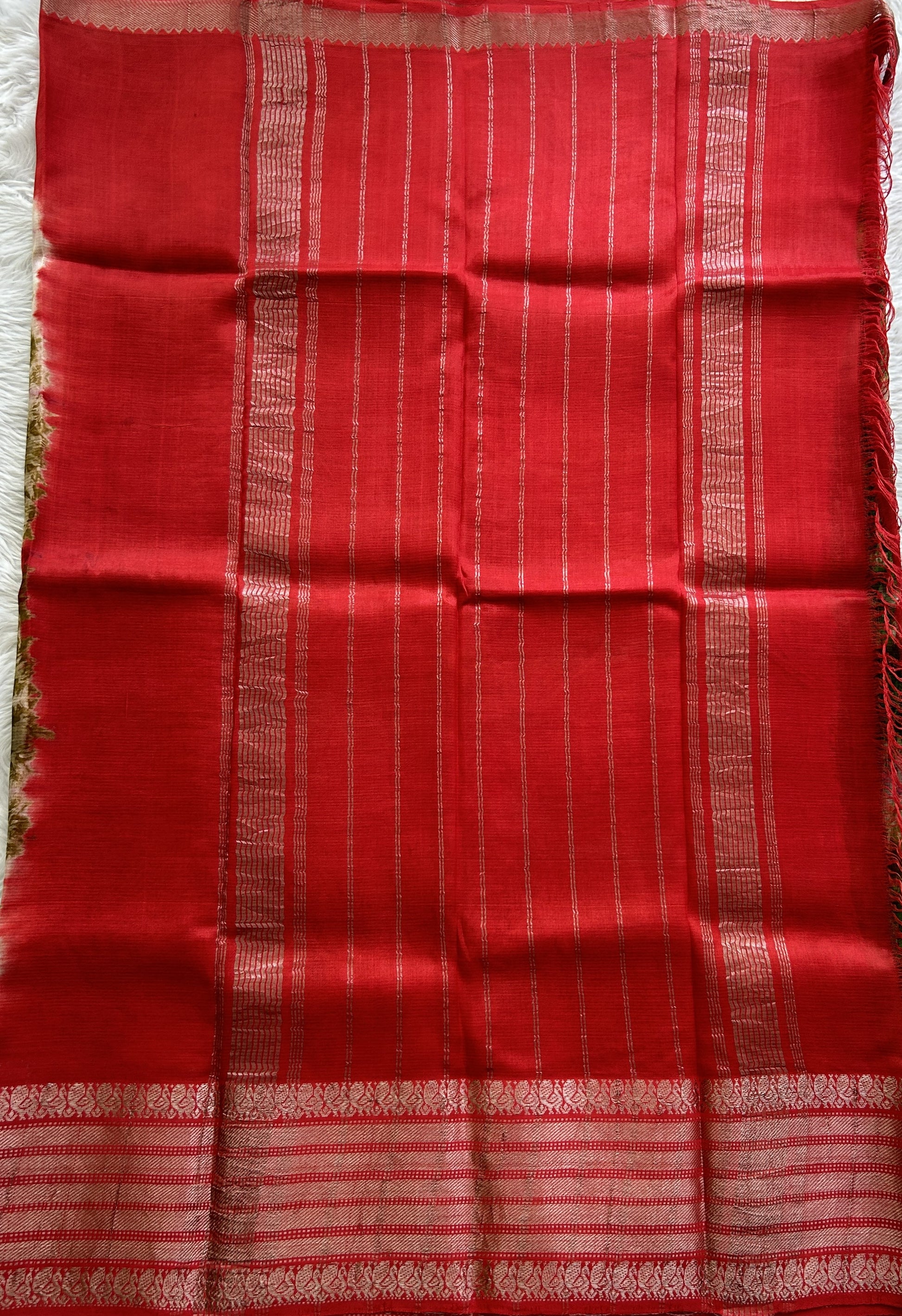 Mangalagiri Pattu Shibori Saree Multi colored complemented with a Pink Color Zari Border - Sampradaya Designer Studio