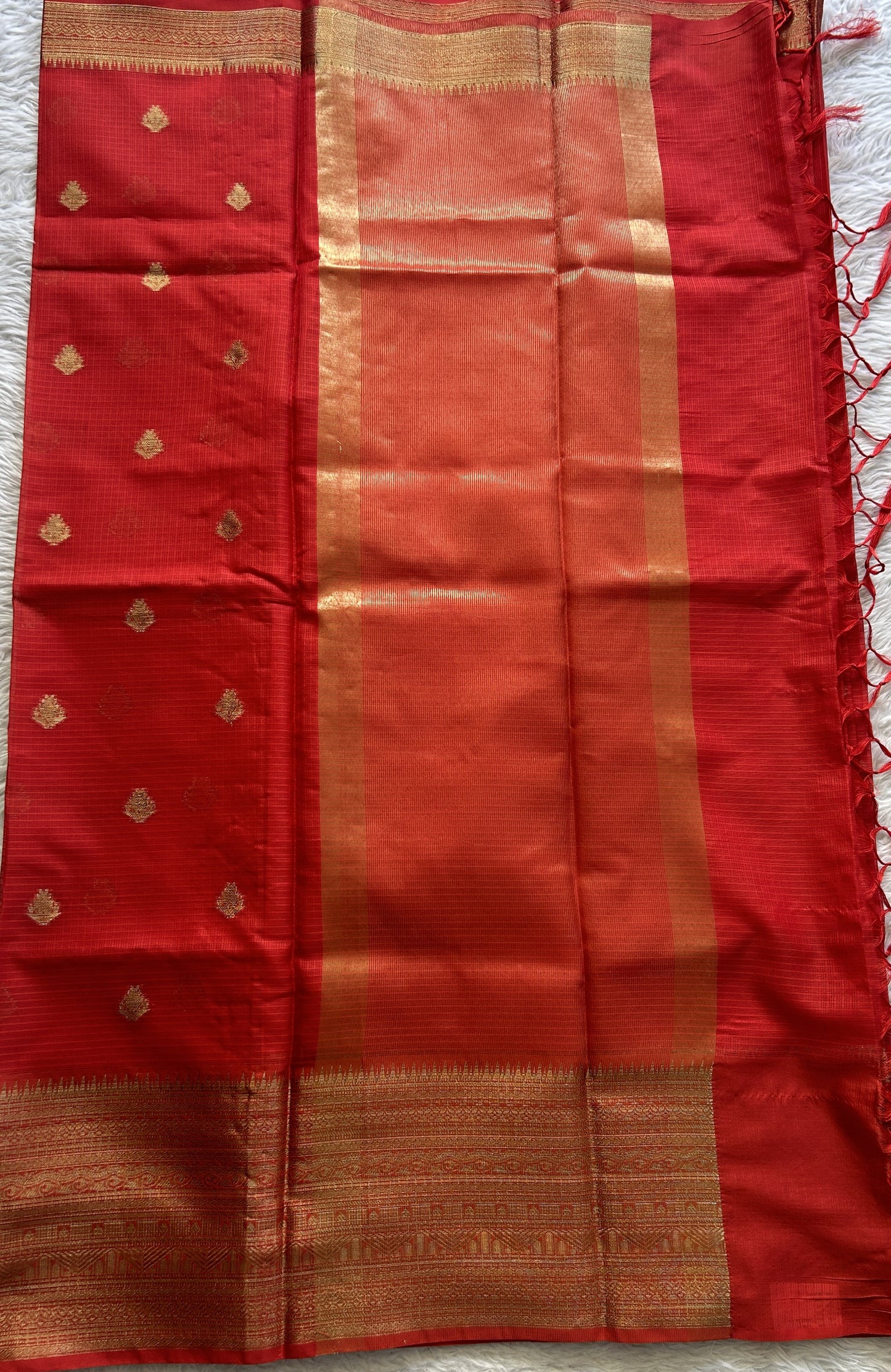 Silk kota Saree Red colored Complemented with a Zari Border. - Sampradaya Designer Studio