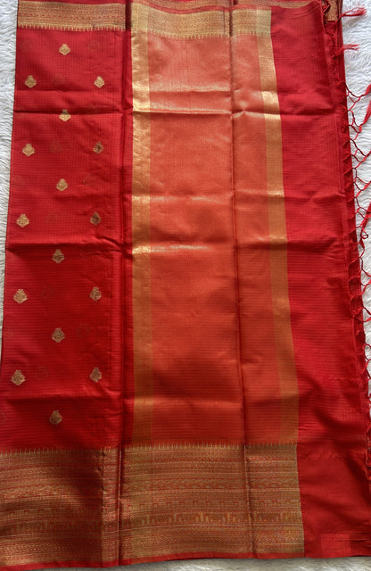 Silk kota Saree Red colored Complemented with a Zari Border. - Sampradaya Designer Studio