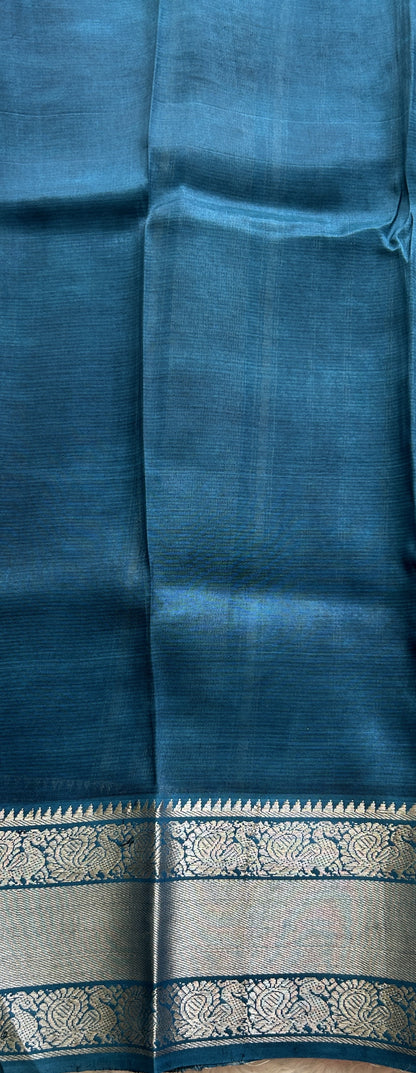 Mangalagiri Pattu Shibori Saree Multi colored complemented with a Peacock Blue Color Zari Border - Sampradaya Designer Studio