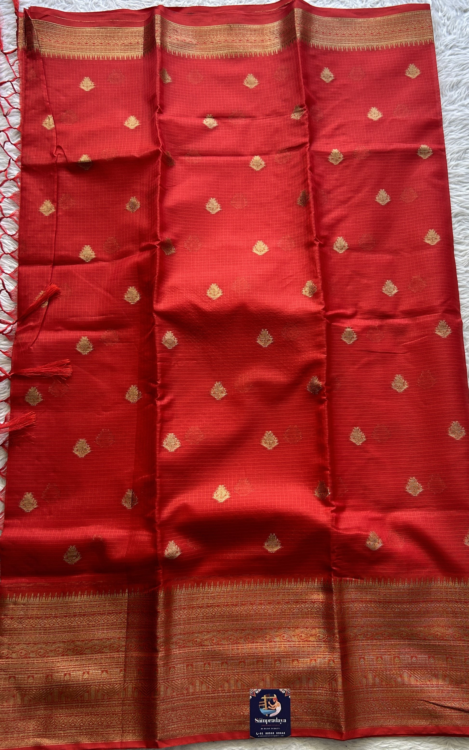 Silk kota Saree Red colored Complemented with a Zari Border. - Sampradaya Designer Studio