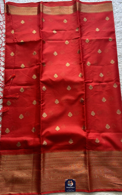 Silk kota Saree Red colored Complemented with a Zari Border. - Sampradaya Designer Studio