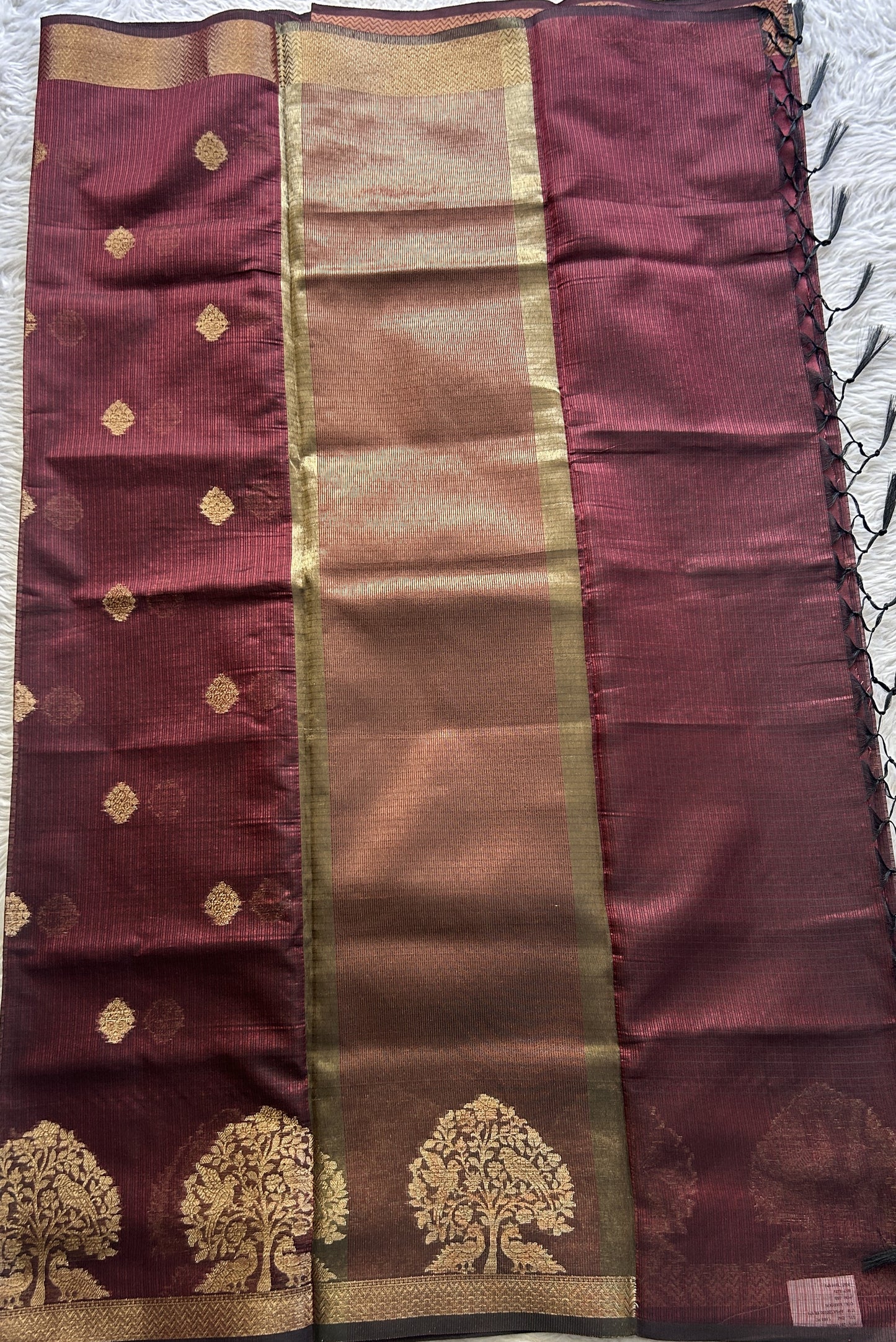 Silk kota Saree Maroon colored Complemented with a Zari Border. - Sampradaya Designer Studio