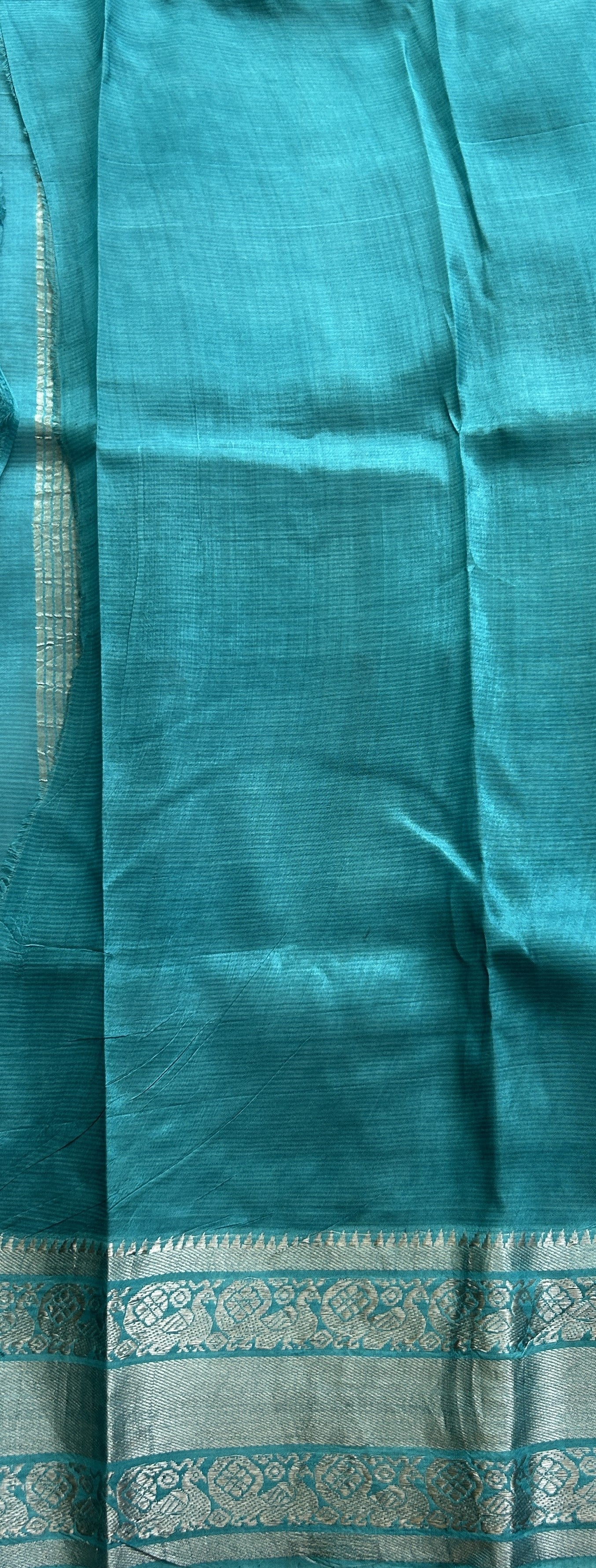 Mangalagiri Pattu Shibori Saree Multi colored complemented with a Sea Blue Color Zari Border - Sampradaya Designer Studio