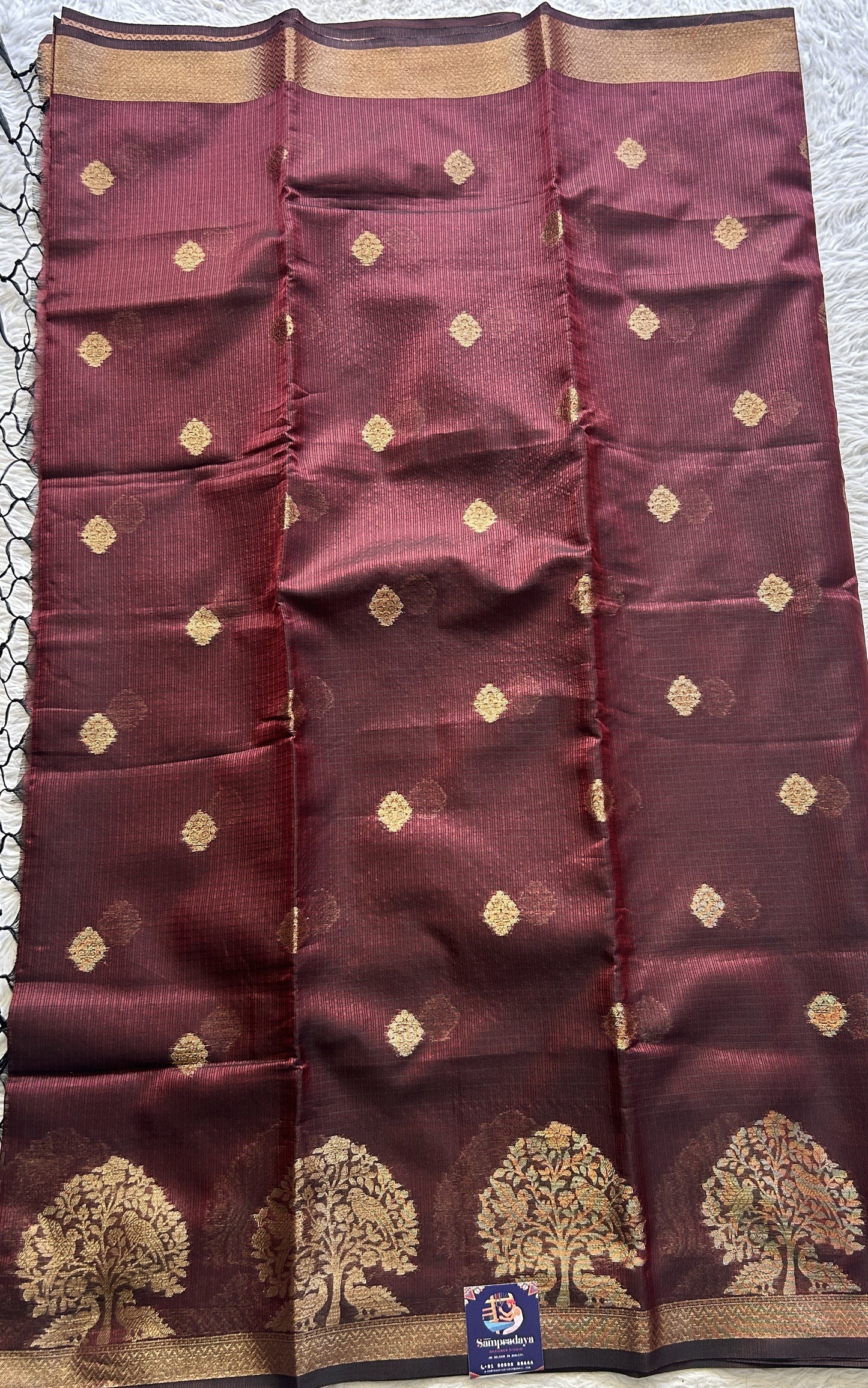 Silk kota Saree Maroon colored Complemented with a Zari Border. - Sampradaya Designer Studio