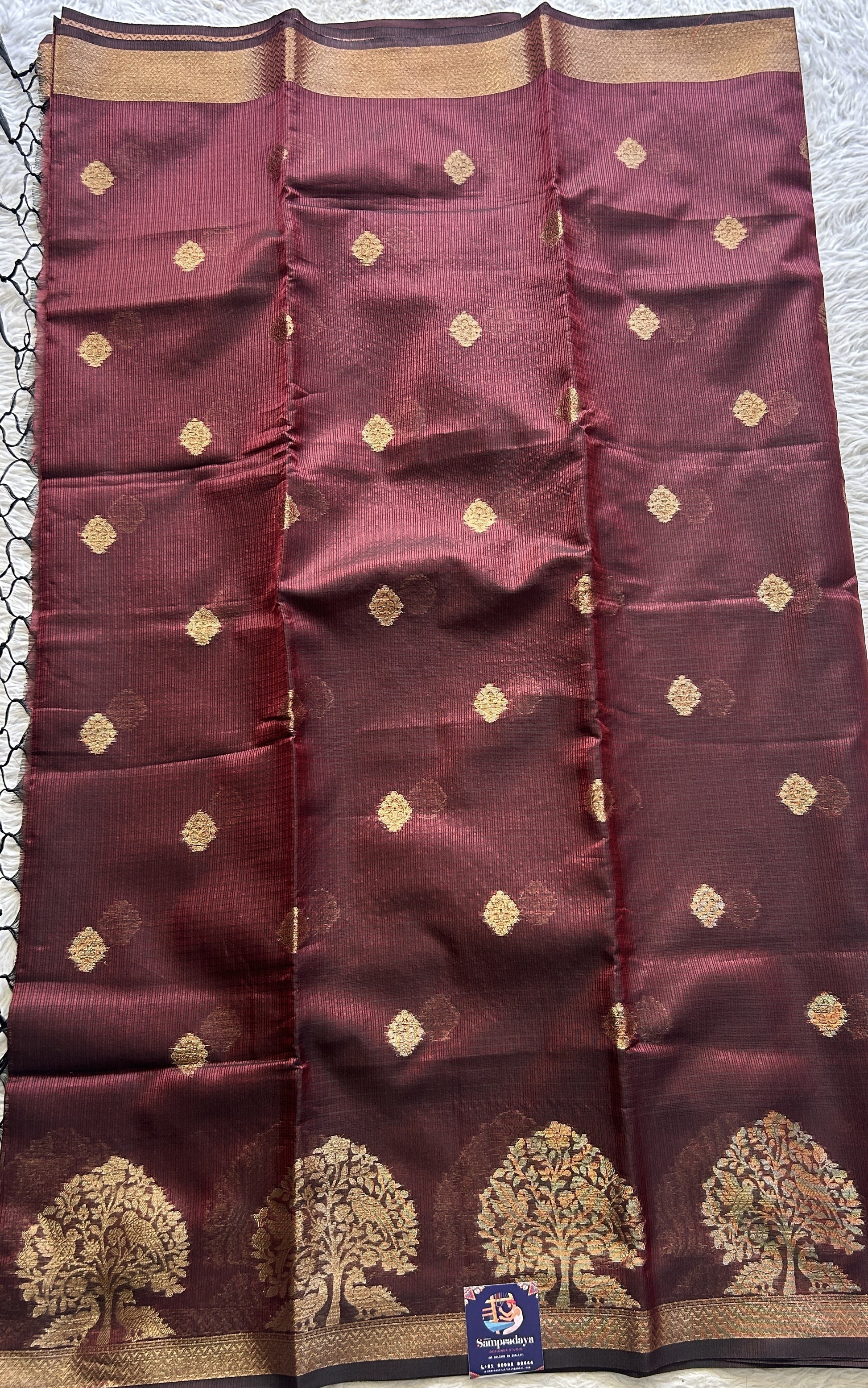Silk kota Saree Maroon colored Complemented with a Zari Border. - Sampradaya Designer Studio