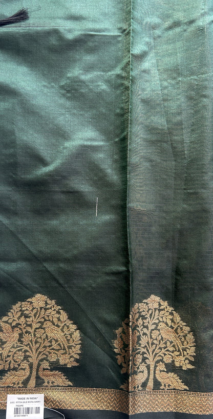 Silk kota Saree Deep Bottle Green colored Complemented with a Zari Border. - Sampradaya Designer Studio