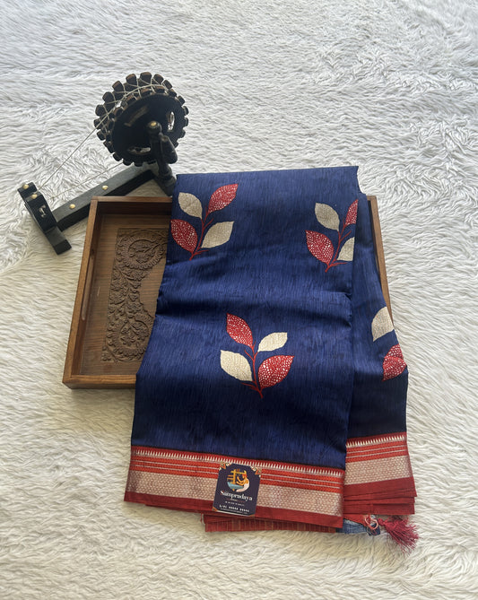 Dola Crepe Saree Cobalt Blue Colored Complemented with a Zari Border. - Sampradaya Designer Studio