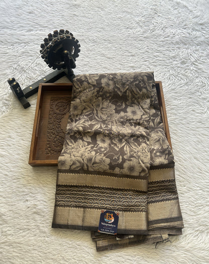 Dola Crepe Saree Coffee Colored Complemented with a Zari Border. - Sampradaya Designer Studio