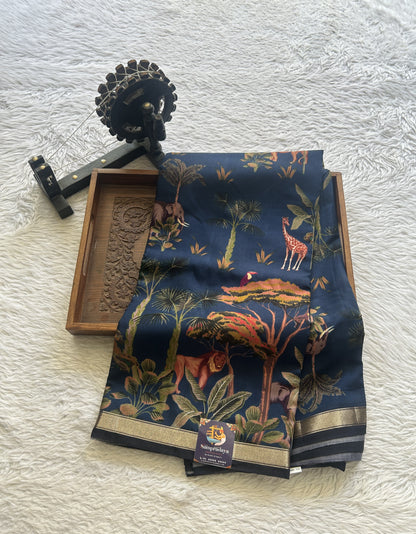 Dola Crepe Saree Navy Blue Colored Complemented with a Zari Border. - Sampradaya Designer Studio