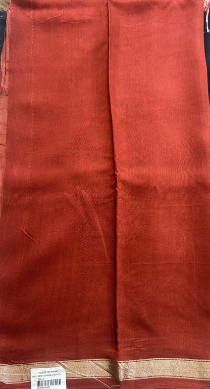 Dola Crepe Saree Charcoal Colored Complemented with a Zari Border. - Sampradaya Designer Studio