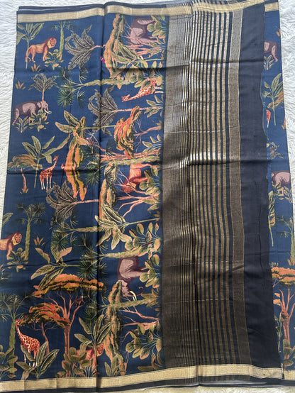 Dola Crepe Saree Navy Blue Colored Complemented with a Zari Border. - Sampradaya Designer Studio