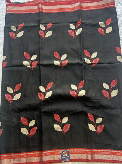 Dola Crepe Saree Black Colored Complemented with a Red Zari Border. - Sampradaya Designer Studio