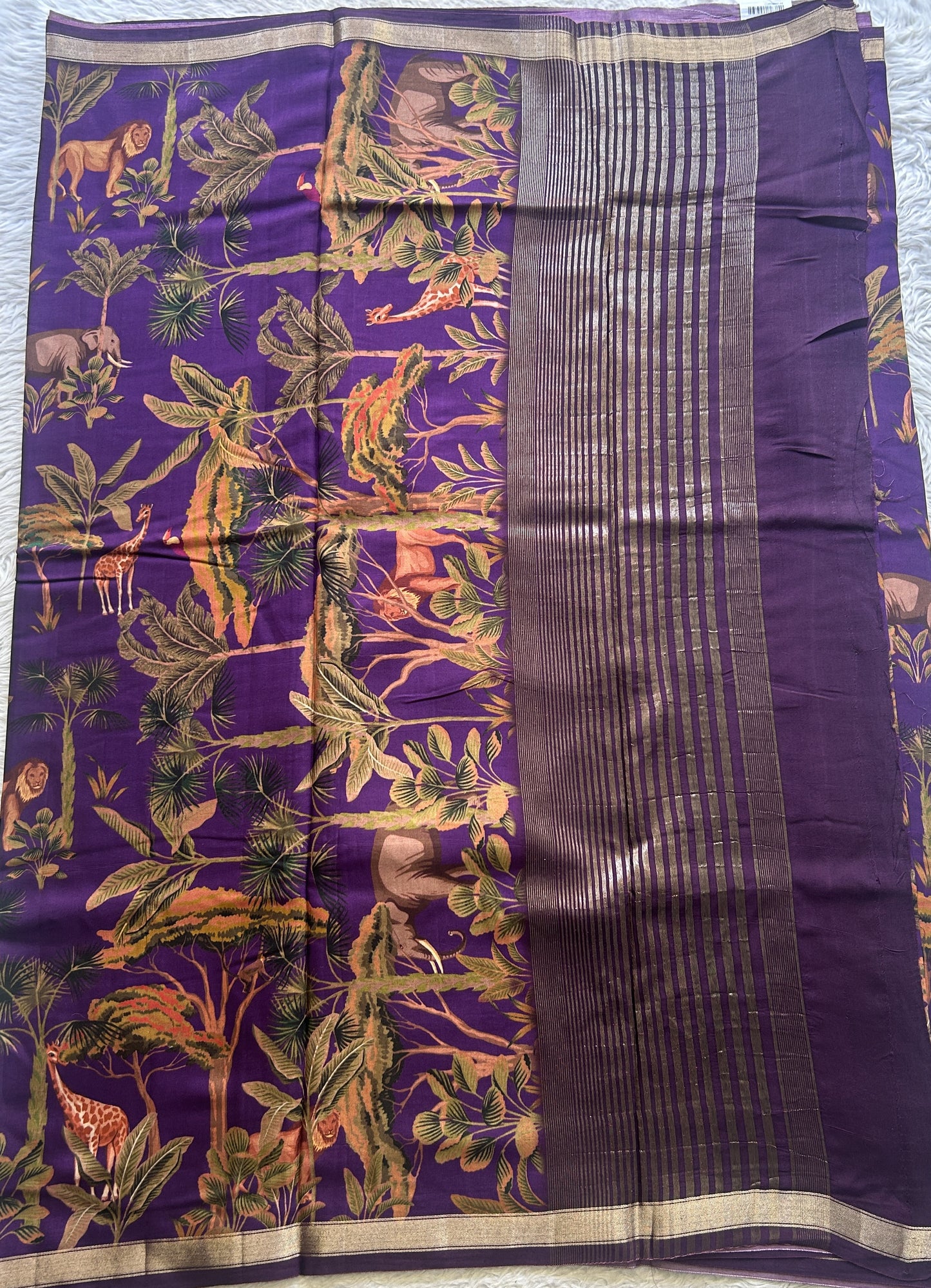 Dola Crepe Saree Violet Colored Complemented with a Zari Border. - Sampradaya Designer Studio