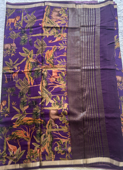 Dola Crepe Saree Violet Colored Complemented with a Zari Border. - Sampradaya Designer Studio