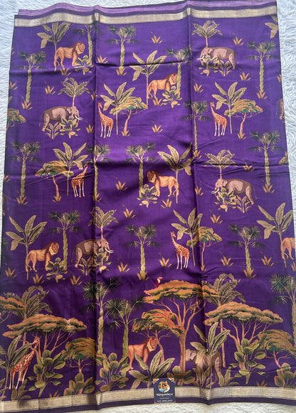 Dola Crepe Saree Violet Colored Complemented with a Zari Border. - Sampradaya Designer Studio