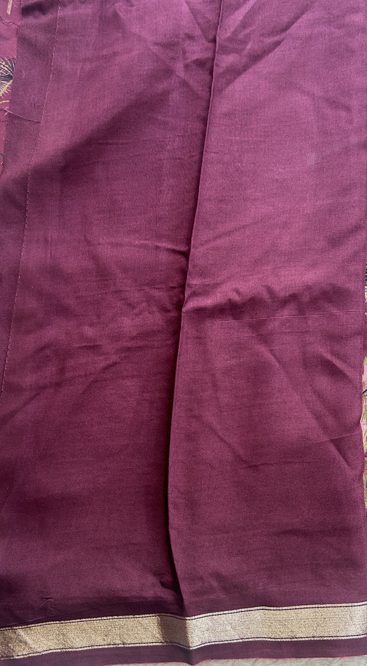 Dola Crepe Saree Wine Colored Complemented with a Zari Border. - Sampradaya Designer Studio