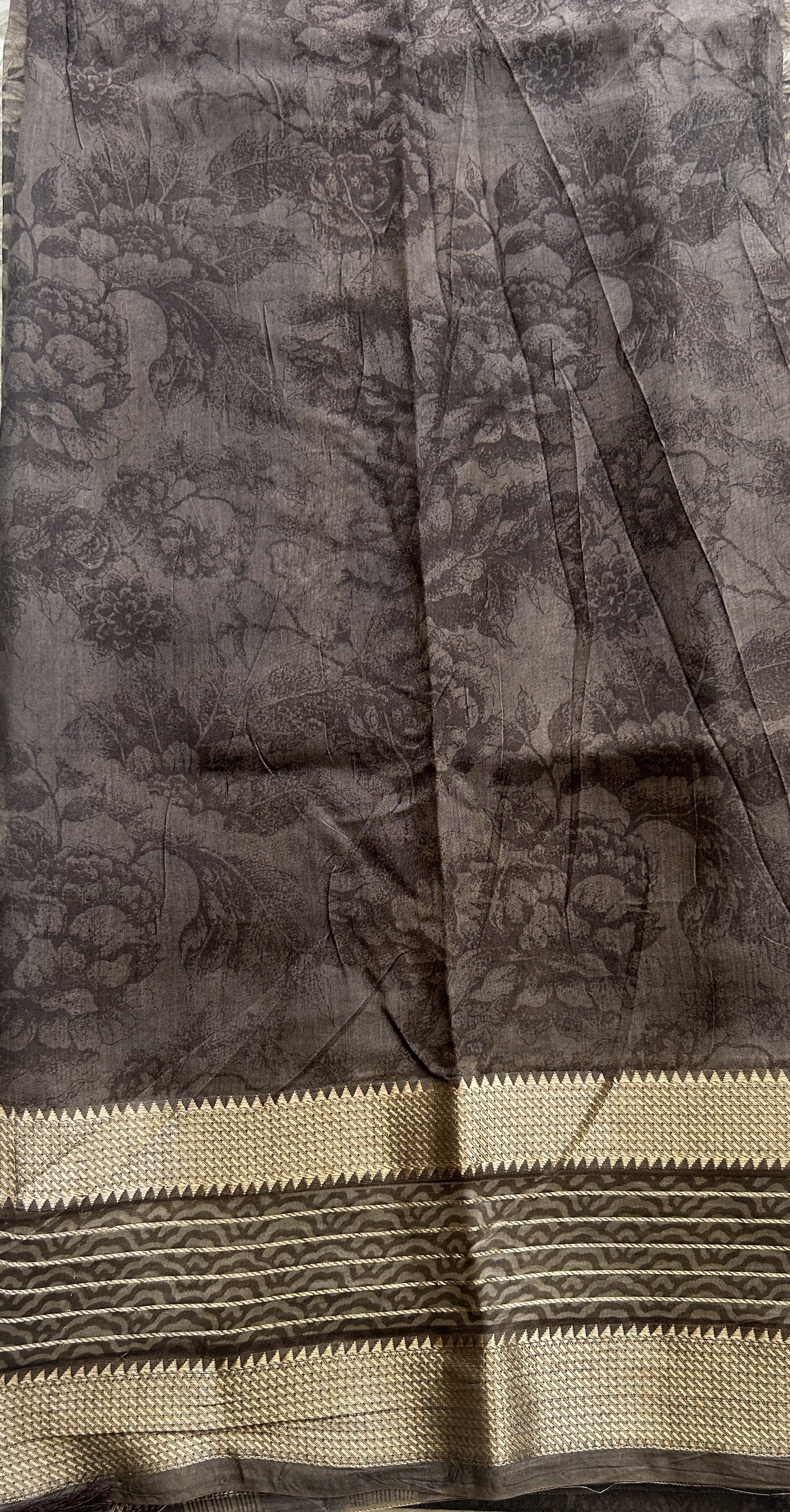 Dola Crepe Saree Coffee Colored Complemented with a Zari Border. - Sampradaya Designer Studio