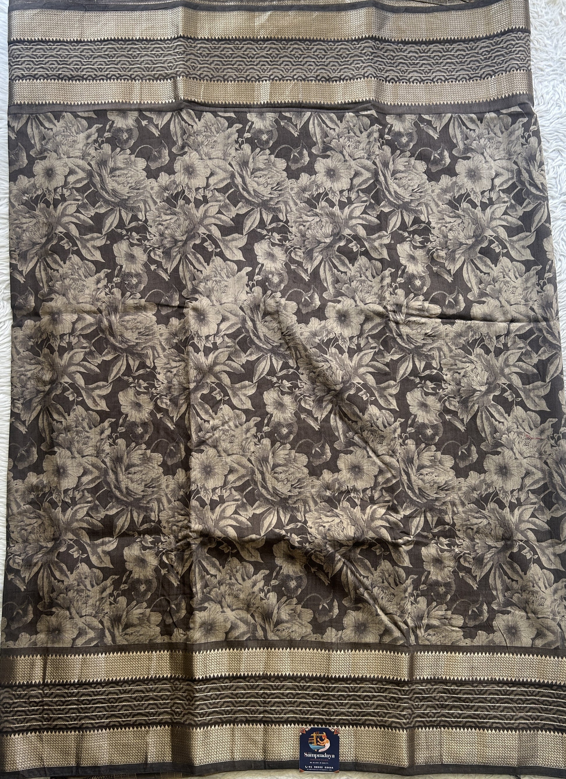 Dola Crepe Saree Coffee Colored Complemented with a Zari Border. - Sampradaya Designer Studio