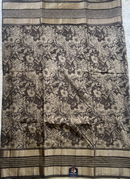 Dola Crepe Saree Coffee Colored Complemented with a Zari Border. - Sampradaya Designer Studio