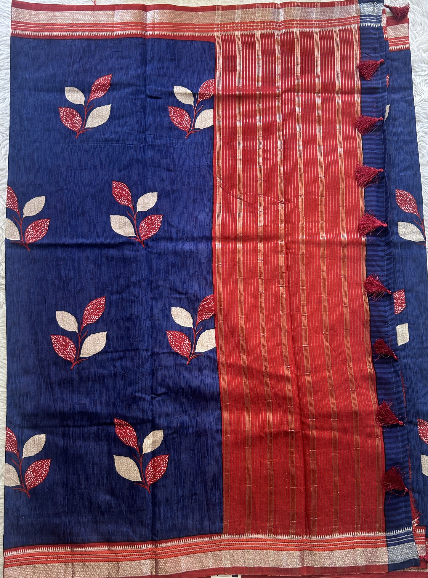 Dola Crepe Saree Cobalt Blue Colored Complemented with a Zari Border. - Sampradaya Designer Studio