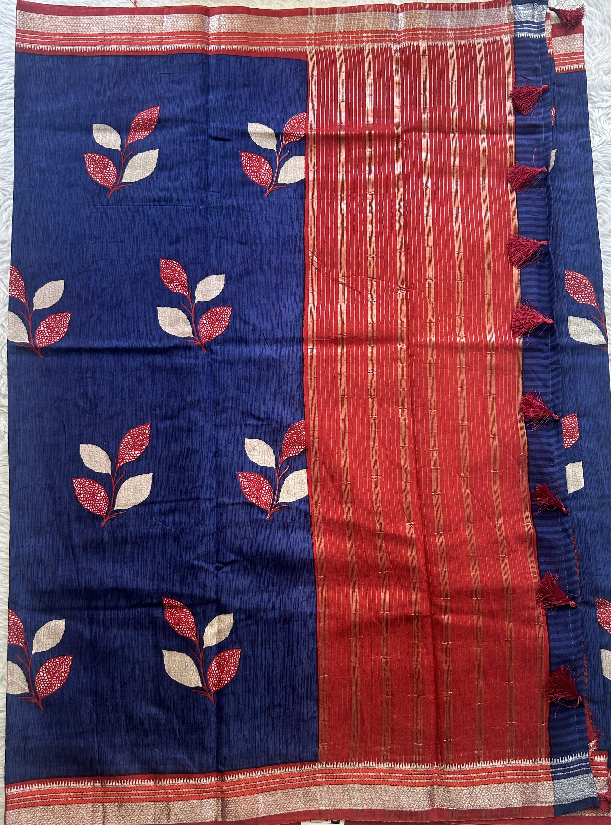 Dola Crepe Saree Cobalt Blue Colored Complemented with a Zari Border. - Sampradaya Designer Studio