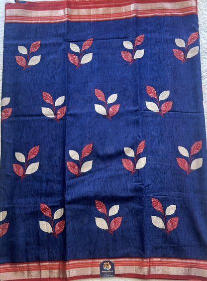 Dola Crepe Saree Cobalt Blue Colored Complemented with a Zari Border. - Sampradaya Designer Studio