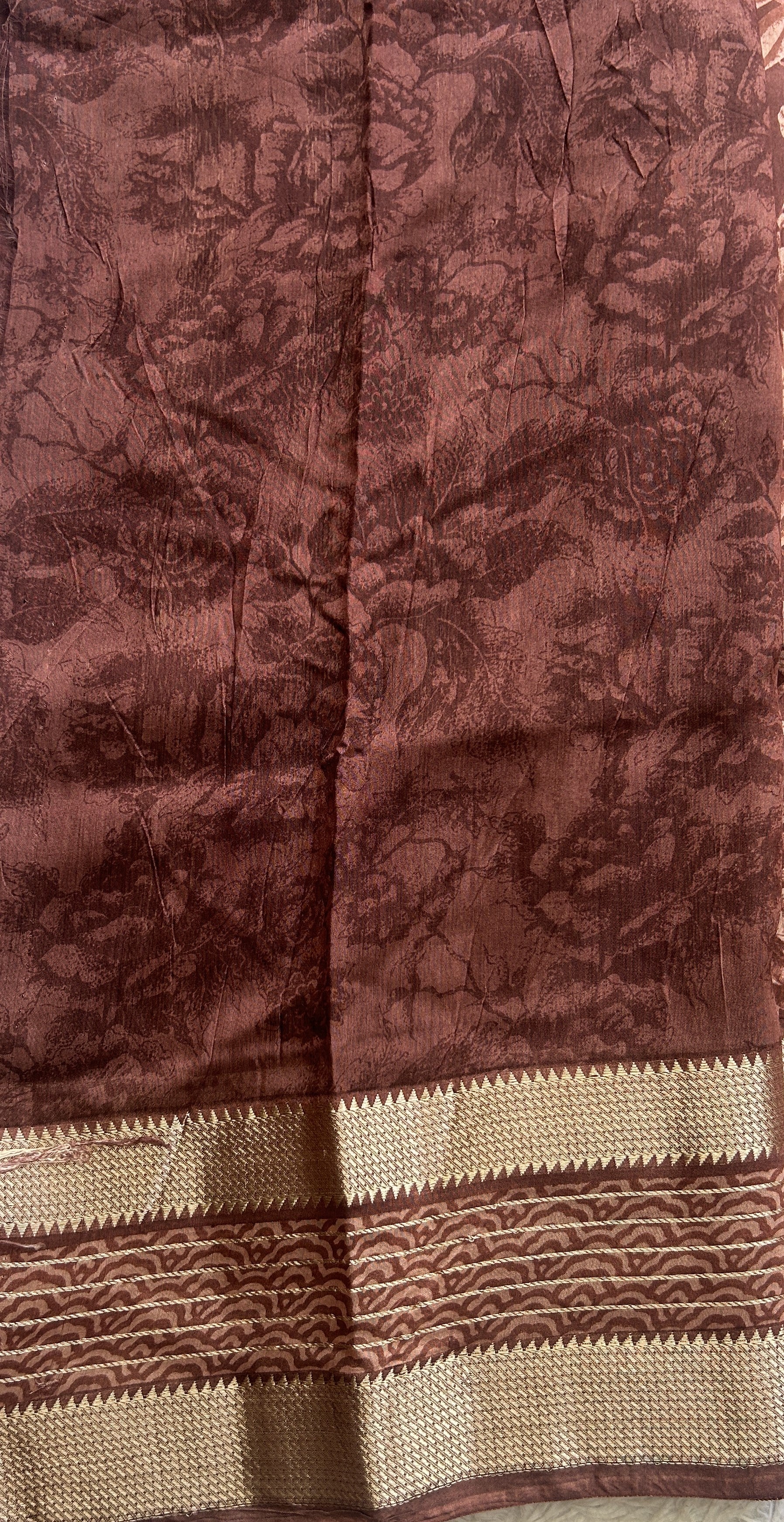 Dola Crepe Saree Dull Brown Colored Complemented with a Zari Border. - Sampradaya Designer Studio