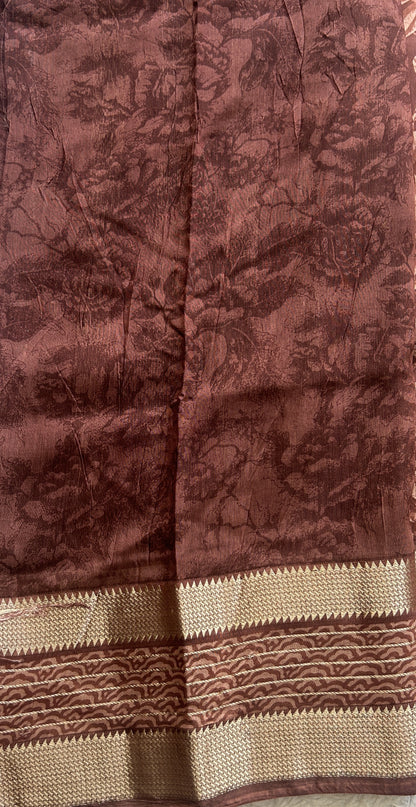 Dola Crepe Saree Dull Brown Colored Complemented with a Zari Border. - Sampradaya Designer Studio