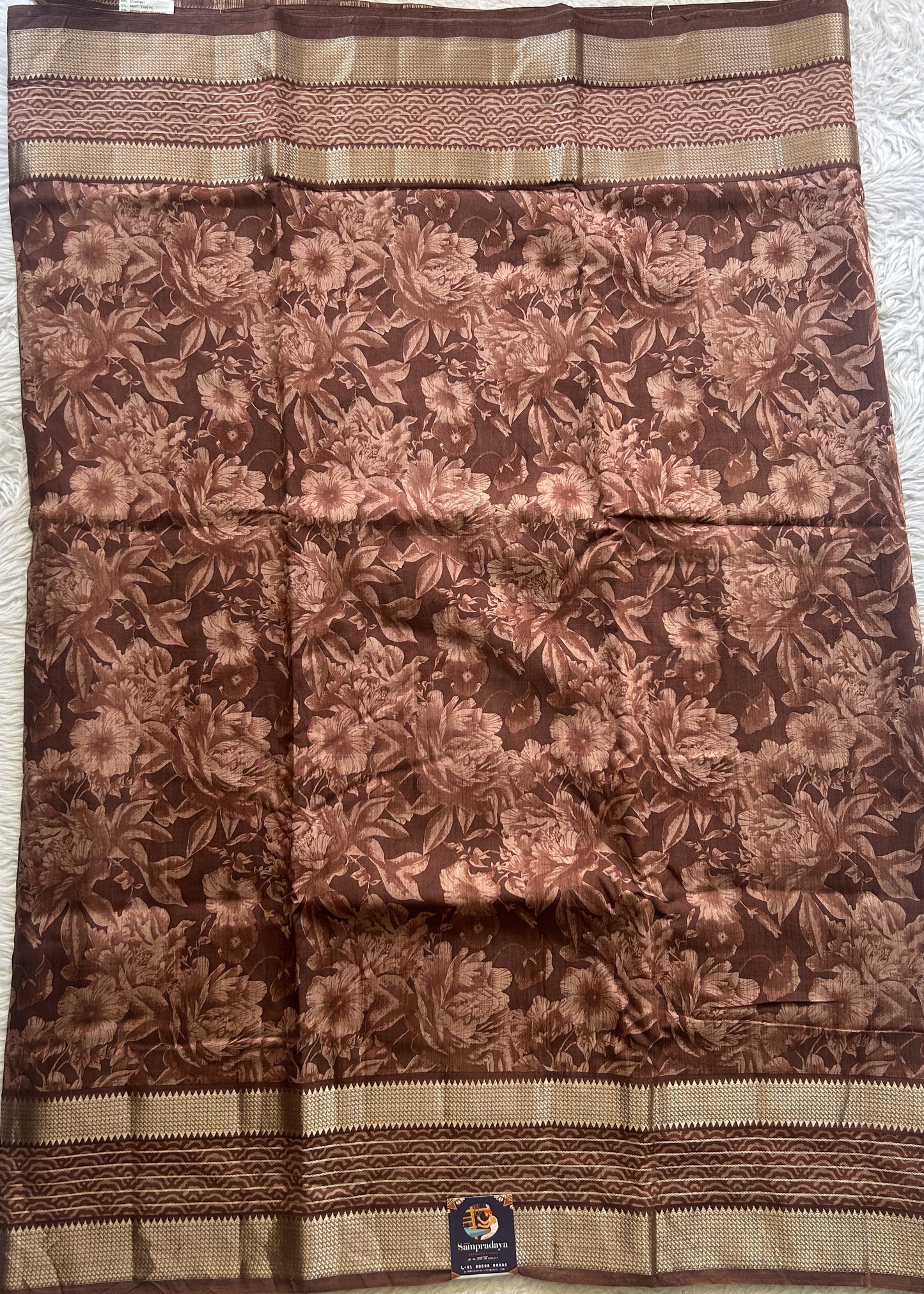 Dola Crepe Saree Dull Brown Colored Complemented with a Zari Border. - Sampradaya Designer Studio