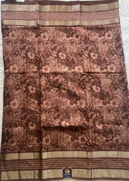 Dola Crepe Saree Dull Brown Colored Complemented with a Zari Border. - Sampradaya Designer Studio