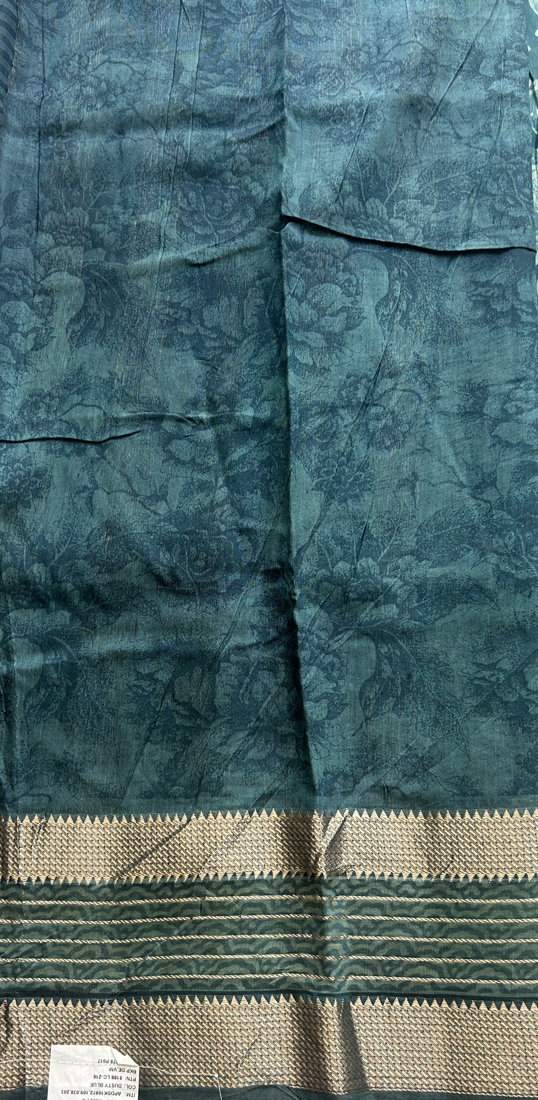 Dola Crepe Saree Teal Colored Complemented with a Zari Border. - Sampradaya Designer Studio