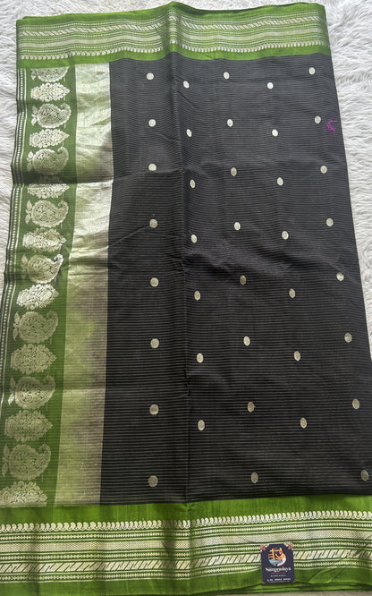 Gadwal Sico Saree Black colored complemented with a Light Green Zari Border. - Sampradaya Designer Studio